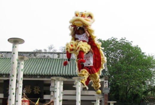 La danza del leone eseguita a Foshan, nel Guangdong, in Cina